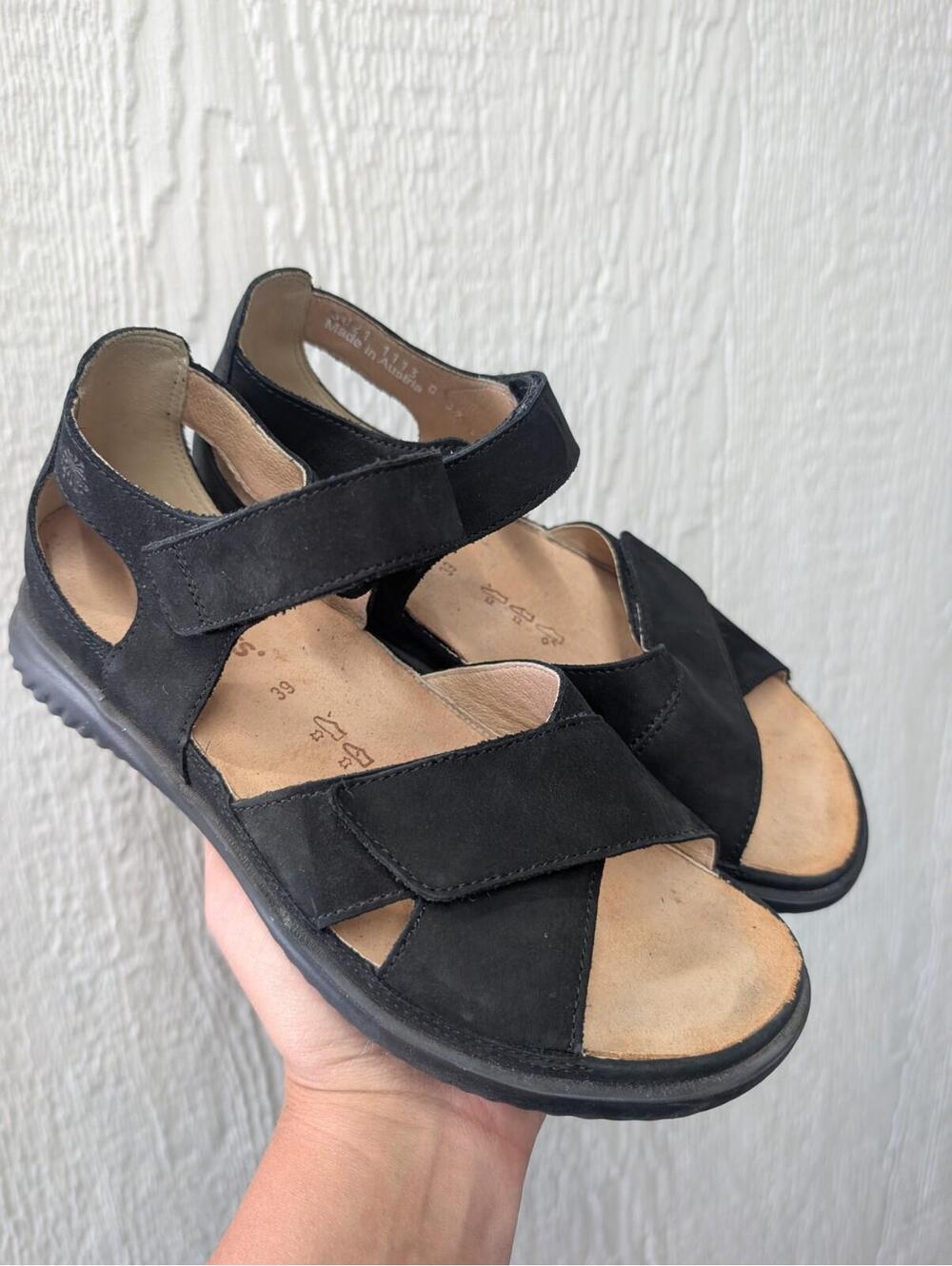 Hartjes Breeze 2 Black Nubuck Leather Adjustable Strap Comfort Sandals Size 39